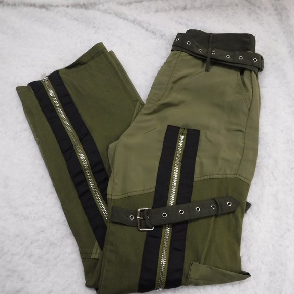 Hot & Delicious Buckle Zip Up Olive Green Cargo Pants, Size S - Picture 8 of 14